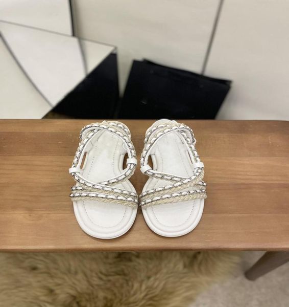 2022 summer new sandals chain cross beach shoes women flat braided strap roman shoes holiday casual2239214, Black